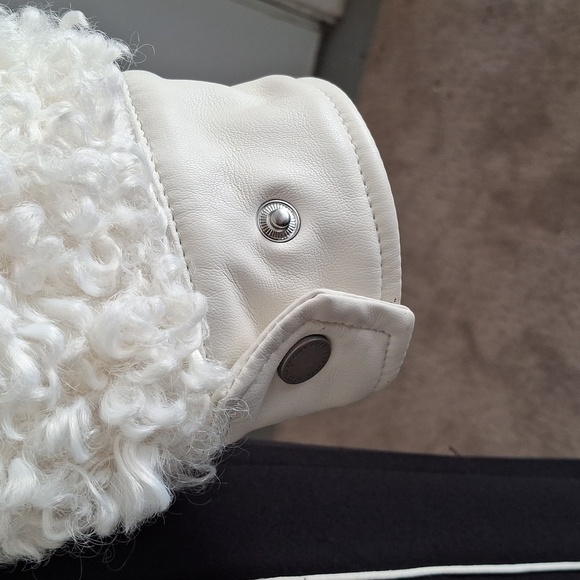 Vintage faux fur poodle look bomber jacket with leather trim - Picture 6 of 6